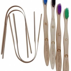 Eco-Friendly Combo of Bamboo Toothbrushes and Tongue Cleaner Natural