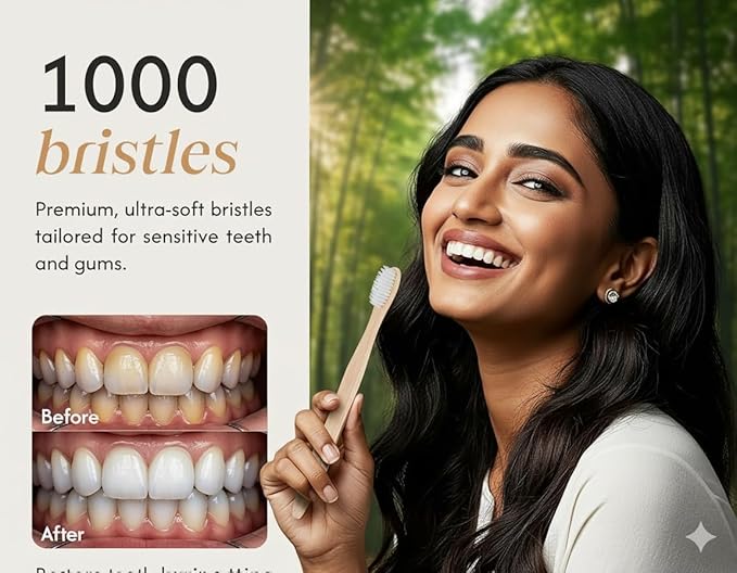 Eco-Friendly Combo of Bamboo Toothbrushes and Tongue Cleaner Natural - Image 4