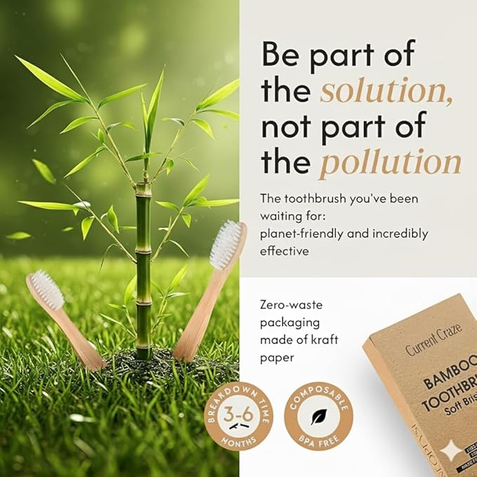 Eco-Friendly Combo of Bamboo Toothbrushes and Tongue Cleaner Natural - Image 5